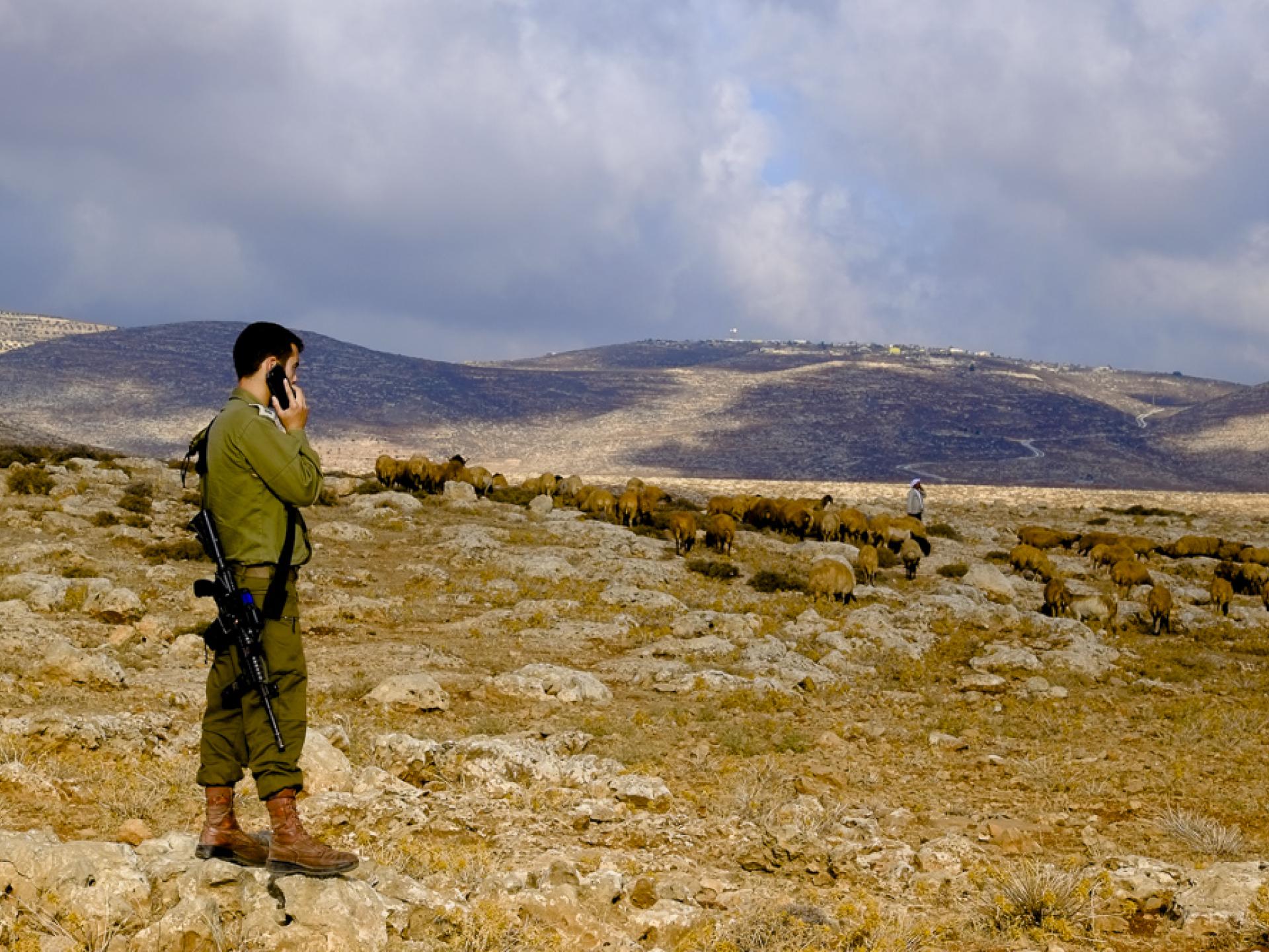 בקעת הירדן, עדר ורועה פלסטינים וחייל צה"ל שנקרא לסלק אותם מהמקום