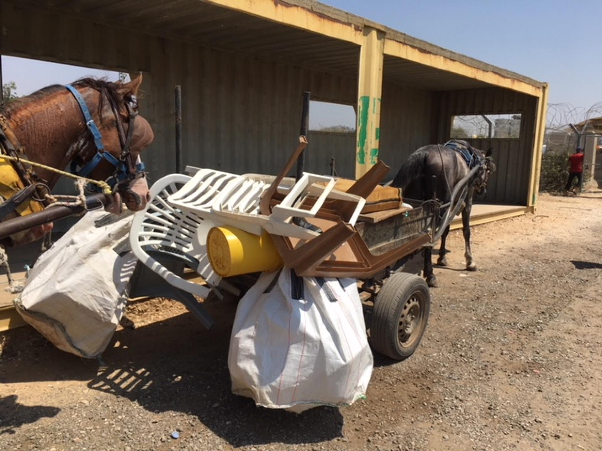 A loaded cart on the way to the checkpoint