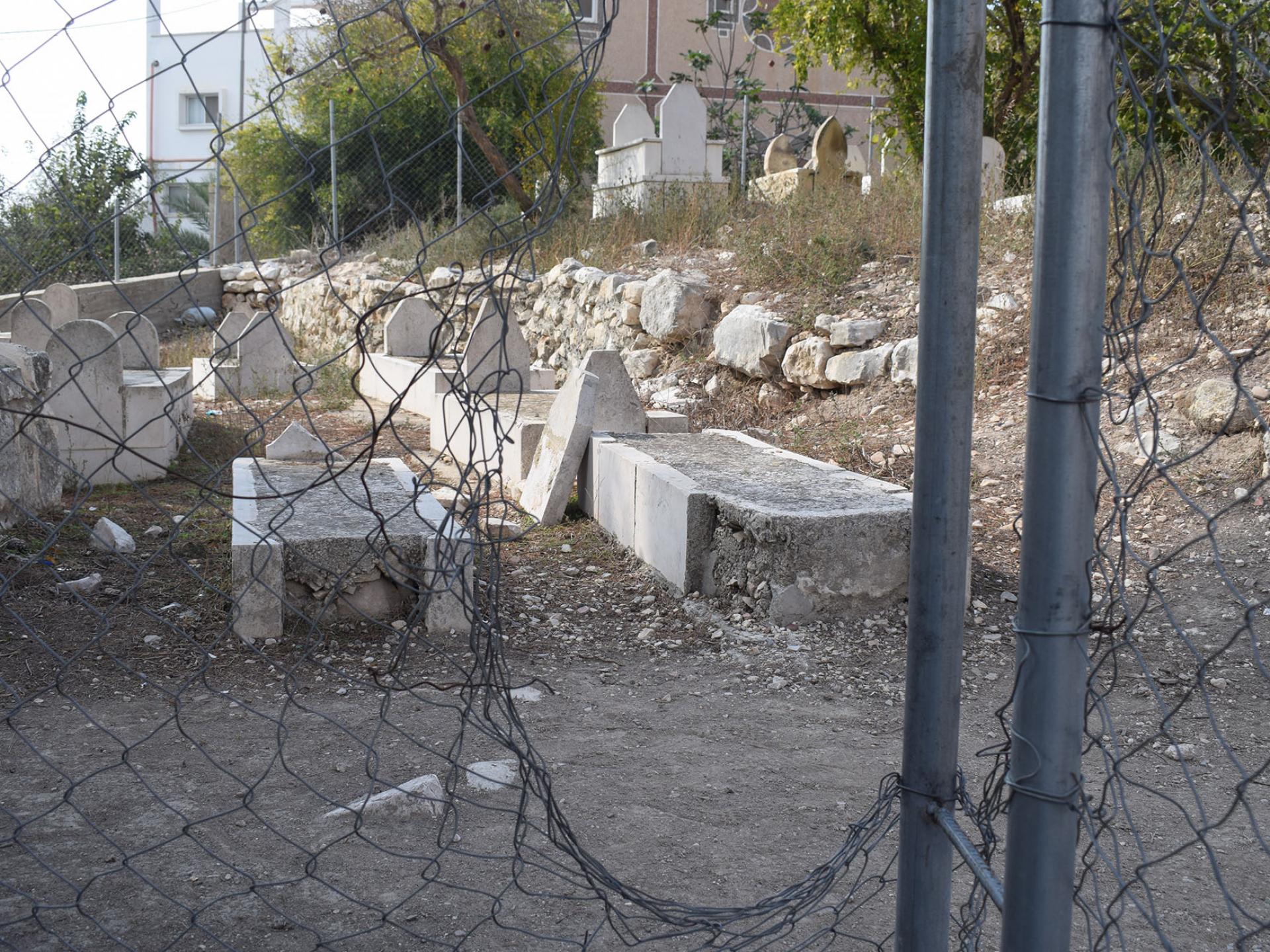 Destroyed gravestones near the tomb of Caleb Ben Yefune