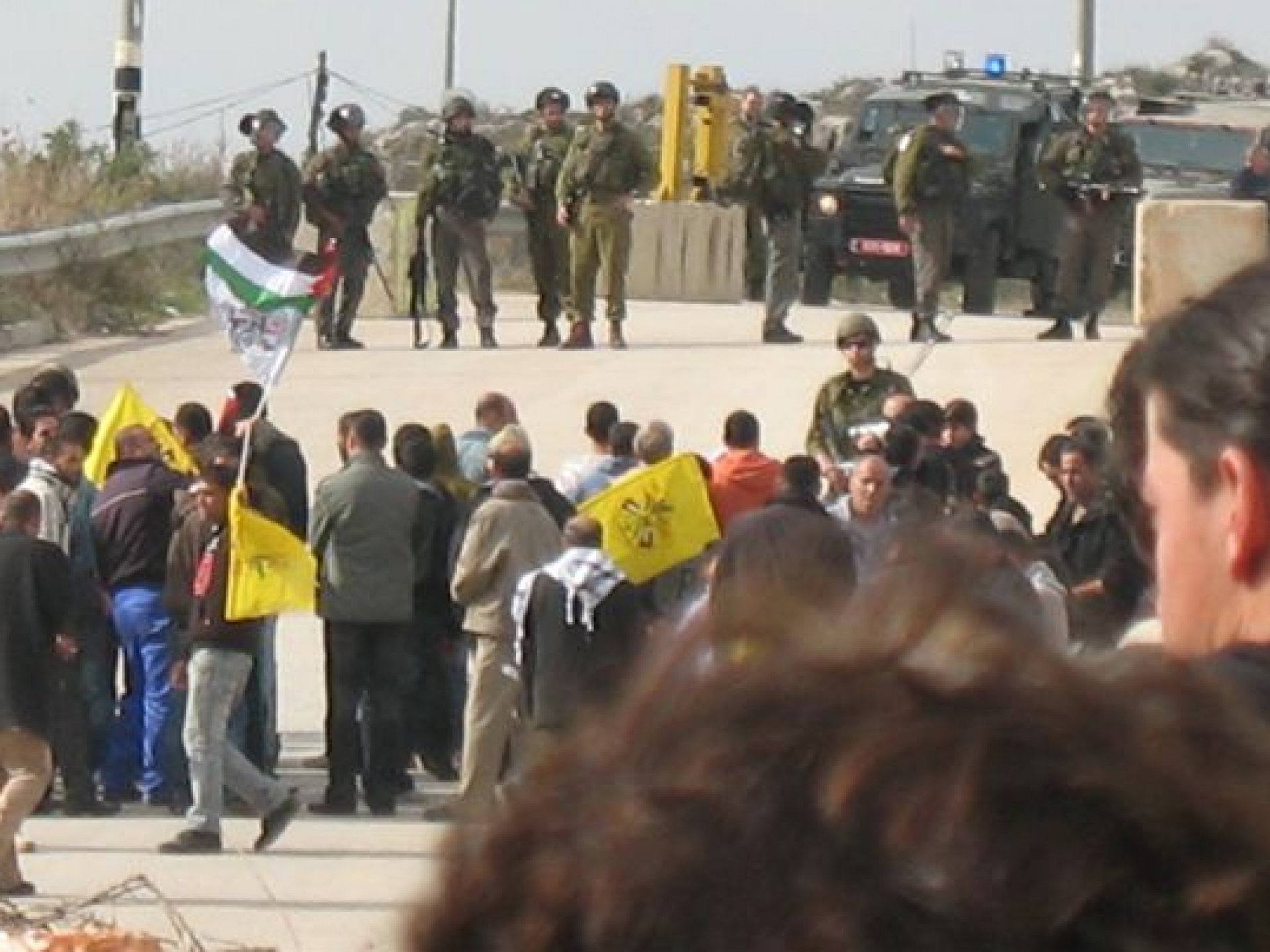 Soldiers and Demonstrators in Tense Confrontation