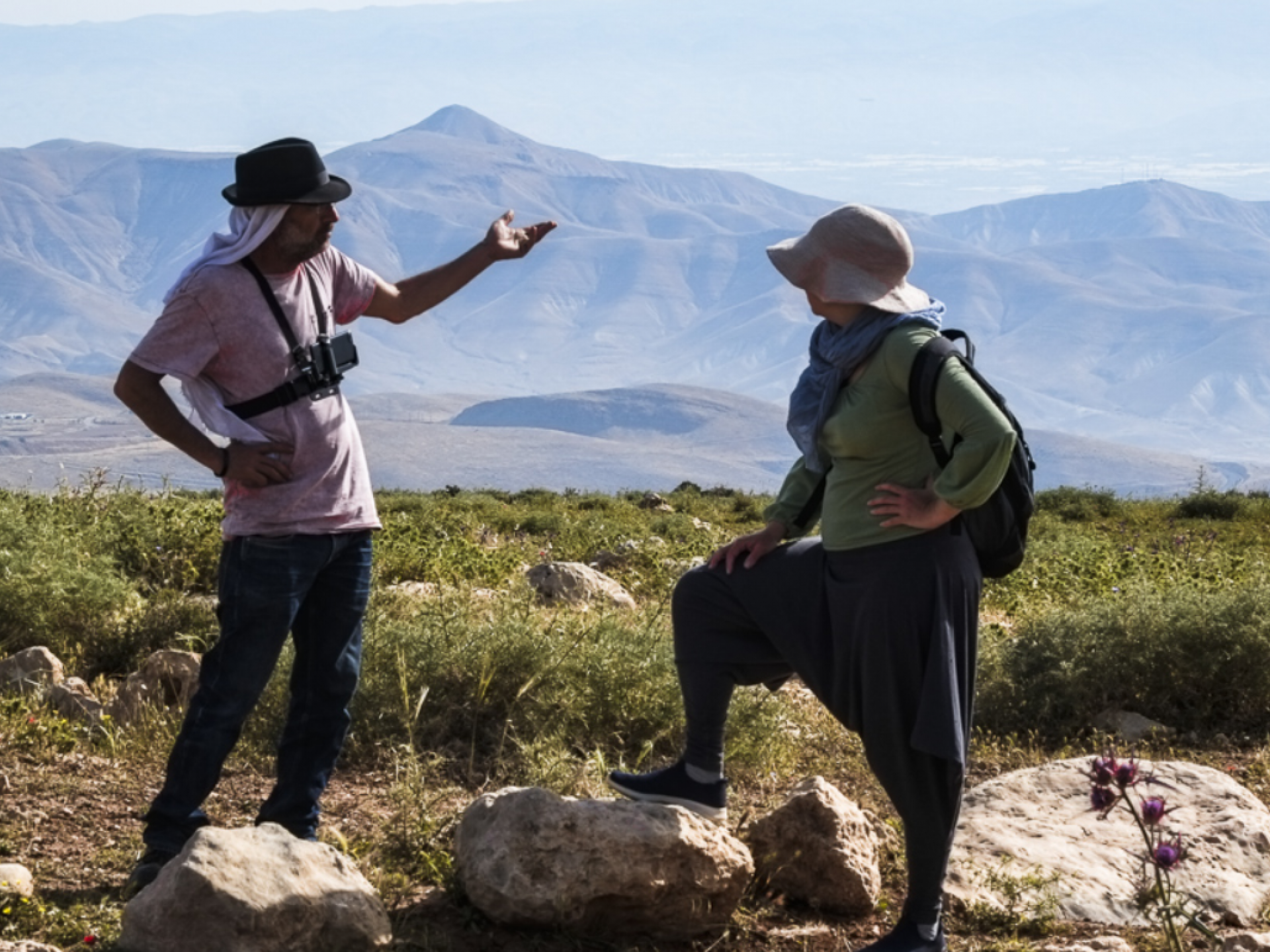 Jordan valley: Guy and Tamara, who accompanied the Palestinians herd,  enjoying the view