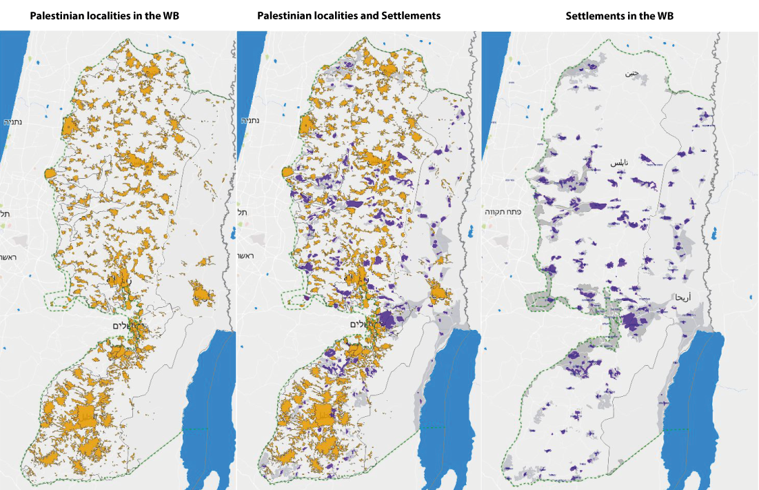 maps of the settlments and palestinian communities