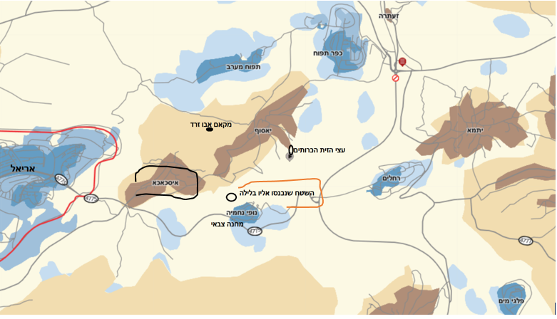 Map of B'Tselem, the nightly takeover area of IDF bulldozers