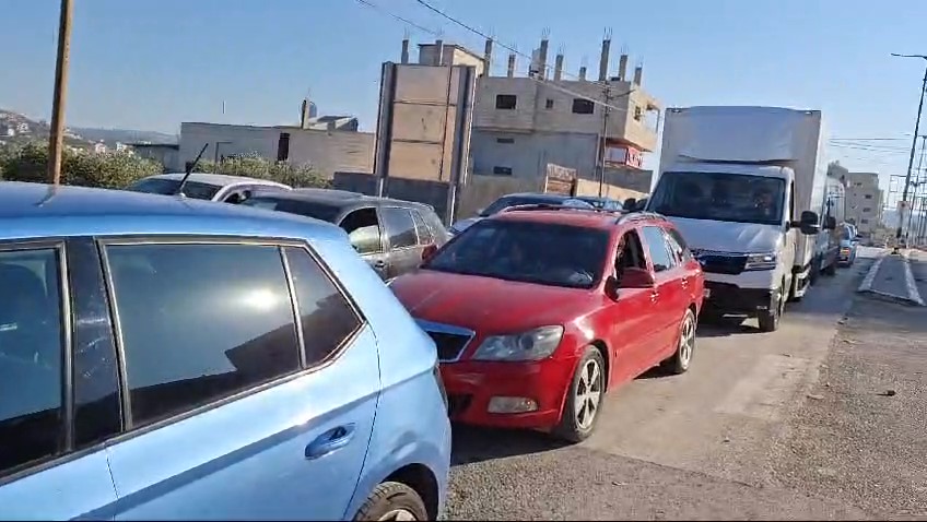 Huwara: traffic jam on the main road