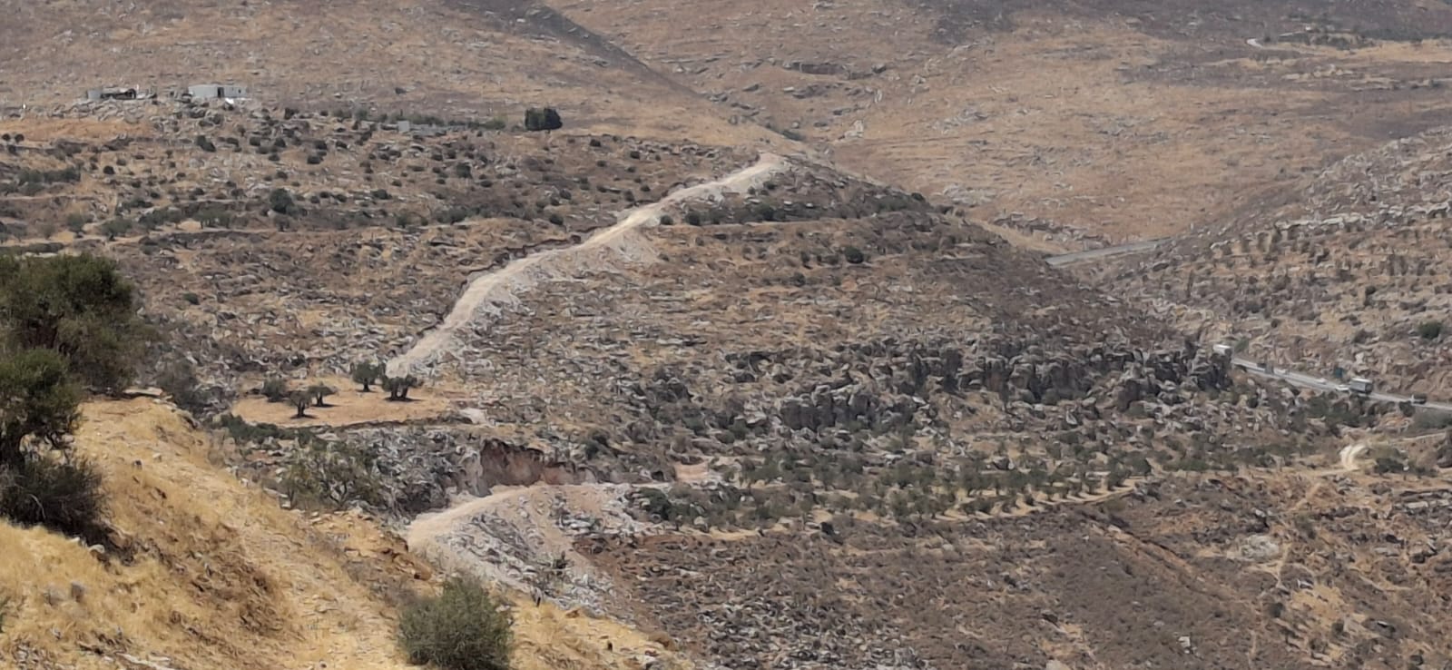 Duma: The new road and outpost on the hill with the olive trees