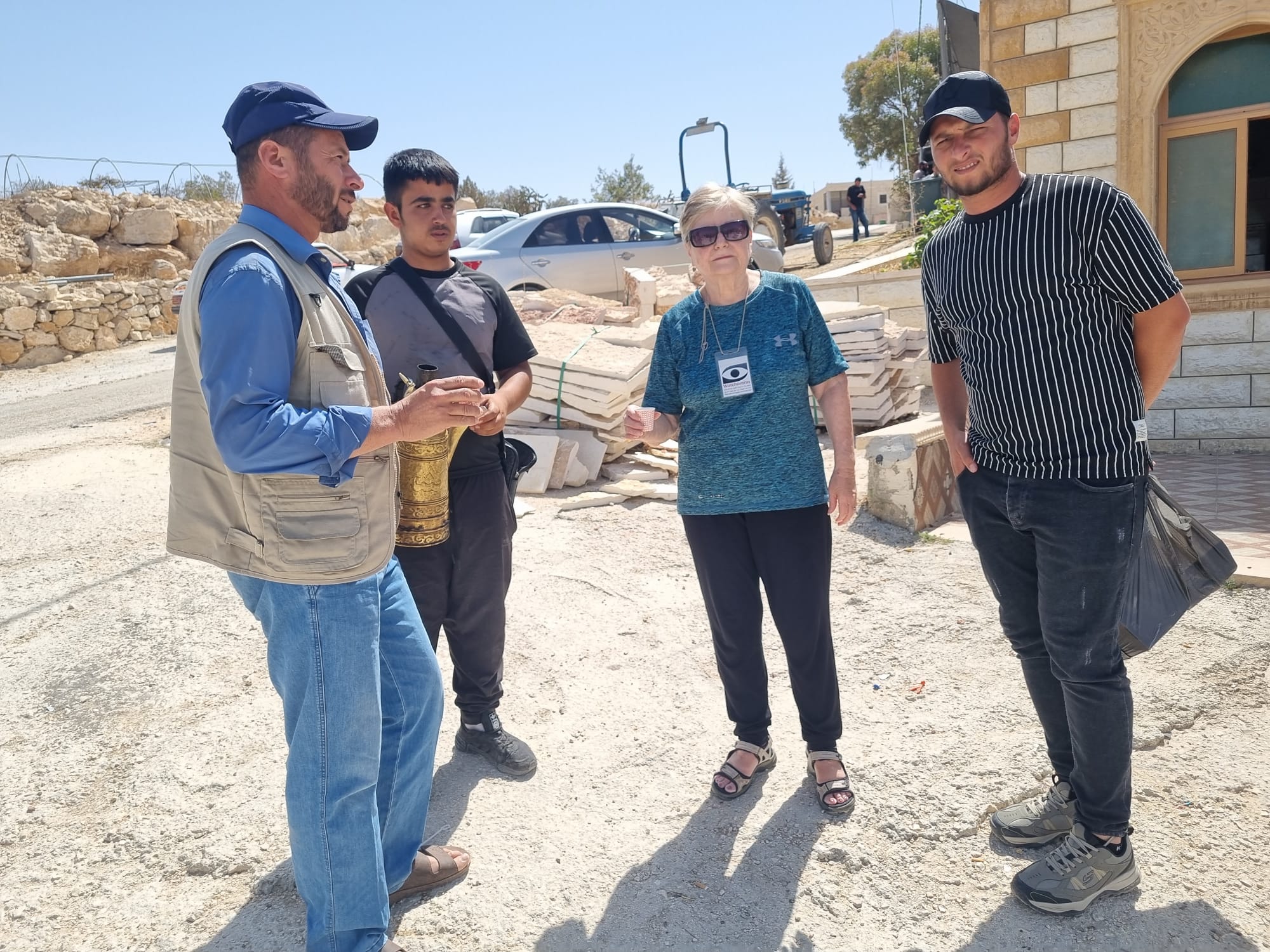 Smadar with Nasser and Salem Adra, a condolence visit to Tuwani on the passing of Nasser's mother, Hajja Saria Adra