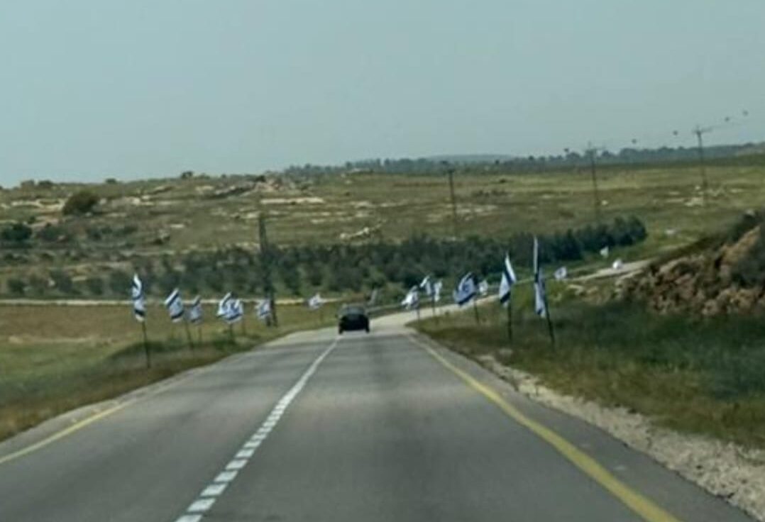 דגלי ישראל שתלו לאחרונה המתנחלים לאורך כביש 317