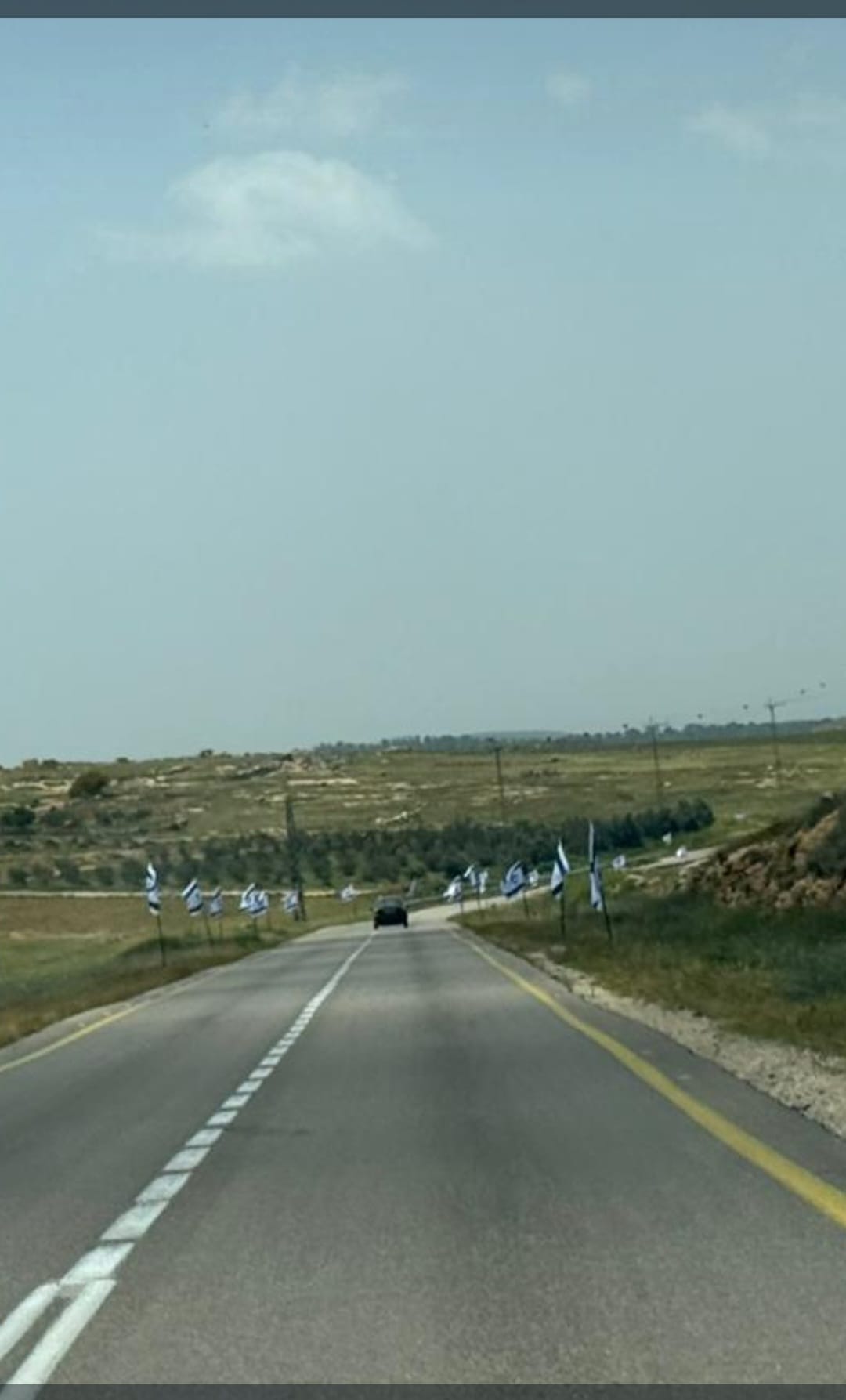 Israeli flags recently planted by settlers along Highway 317