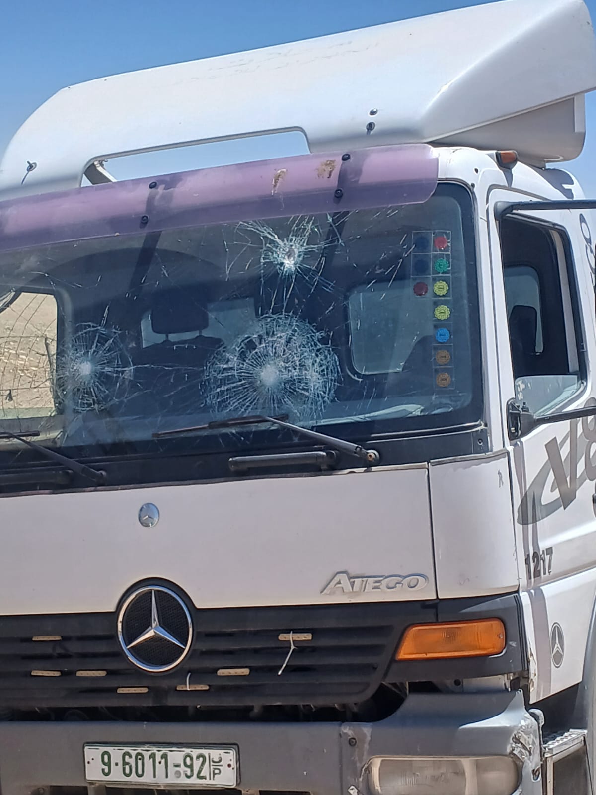The truck with broken windows