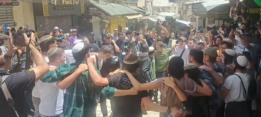 Jerusalem. Dancing on El-Wad (HaGai) Street in front of the Austrian Hospice