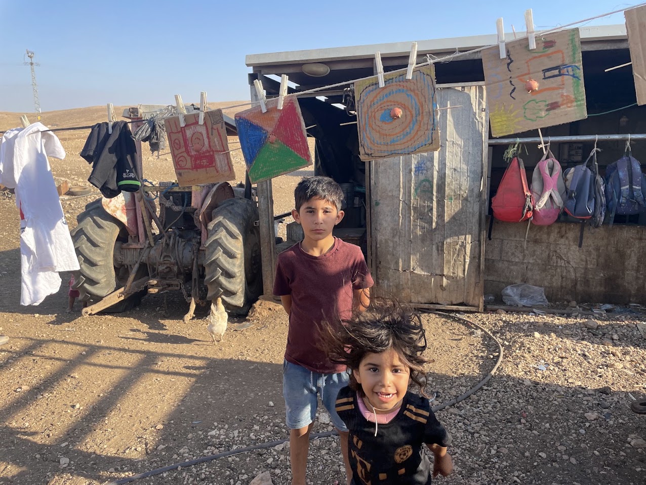 Makhul. Rami and Celine waiting for the material to dry