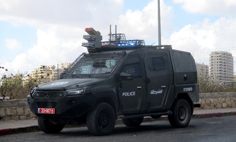 Ar-Ram. An armored vehicle in wait for Palestinians